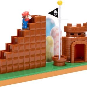 Super Mario Nintendo 2.5" Action Figures Course Complete Playset with Mario Figure, Interactive Stairs, Flagpole, Castle, and Base Platform