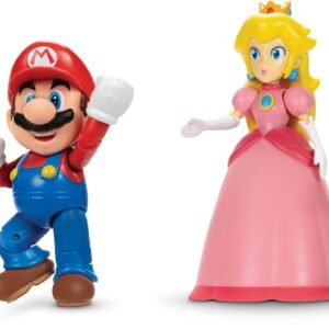 Super Mario and Princess Peach 4-Inch Authentic Nintendo Action Figure 2-Pack Bundle, with Up to 13 Points of Articulation, They Come with Mushroom & Super Star Accessories