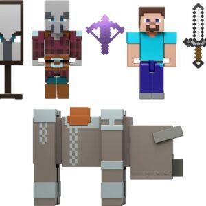 Minecraft Village Raid Pack with 3 Action Figures & Accessories, 3.25-inch Scale Collectible Set Includes Steve