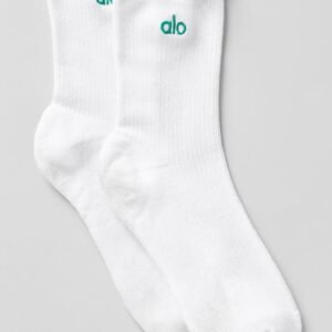 Alo Women's Lettuce Edge Sock – White/Spruce Green