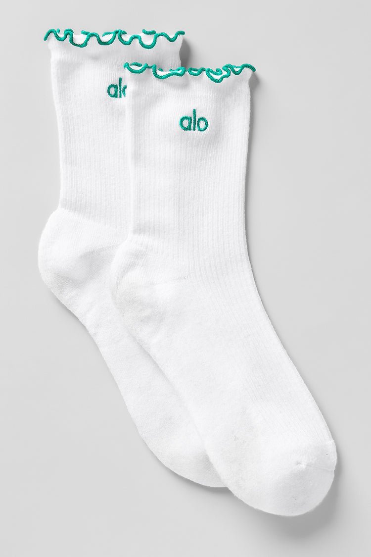 Alo Women's Lettuce Edge Sock – White/Spruce Green